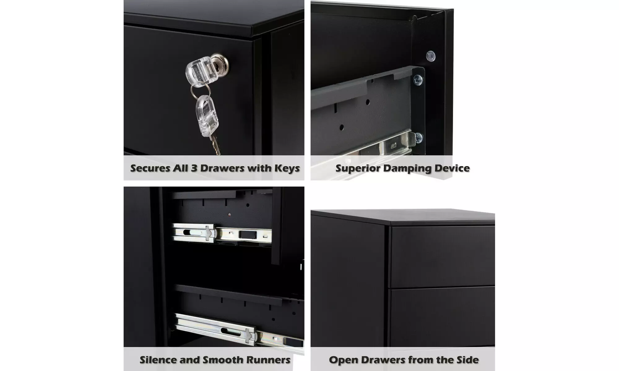 Costway Locking Filing Cabinet-Black,Pedestal Under Desk W/Wheels and Drawers