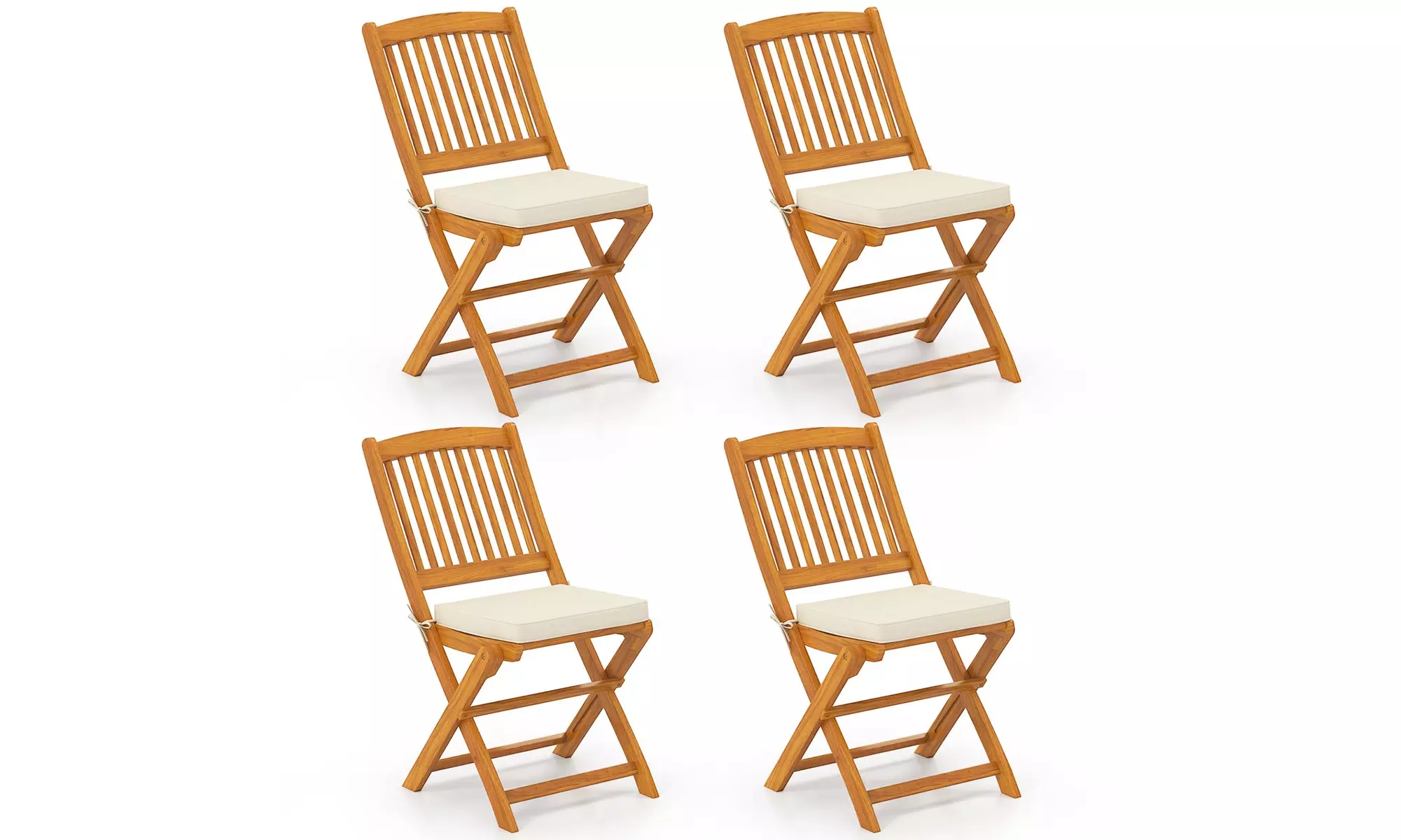 Costway Outdoor Folding Chairs Acacia Wood High-Back Chair with Seat Cushions