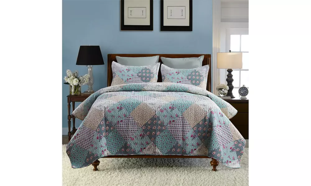JML 3-Piece Reversible Quilt Set,Home Collection Printed Bedspread With 2 Shams