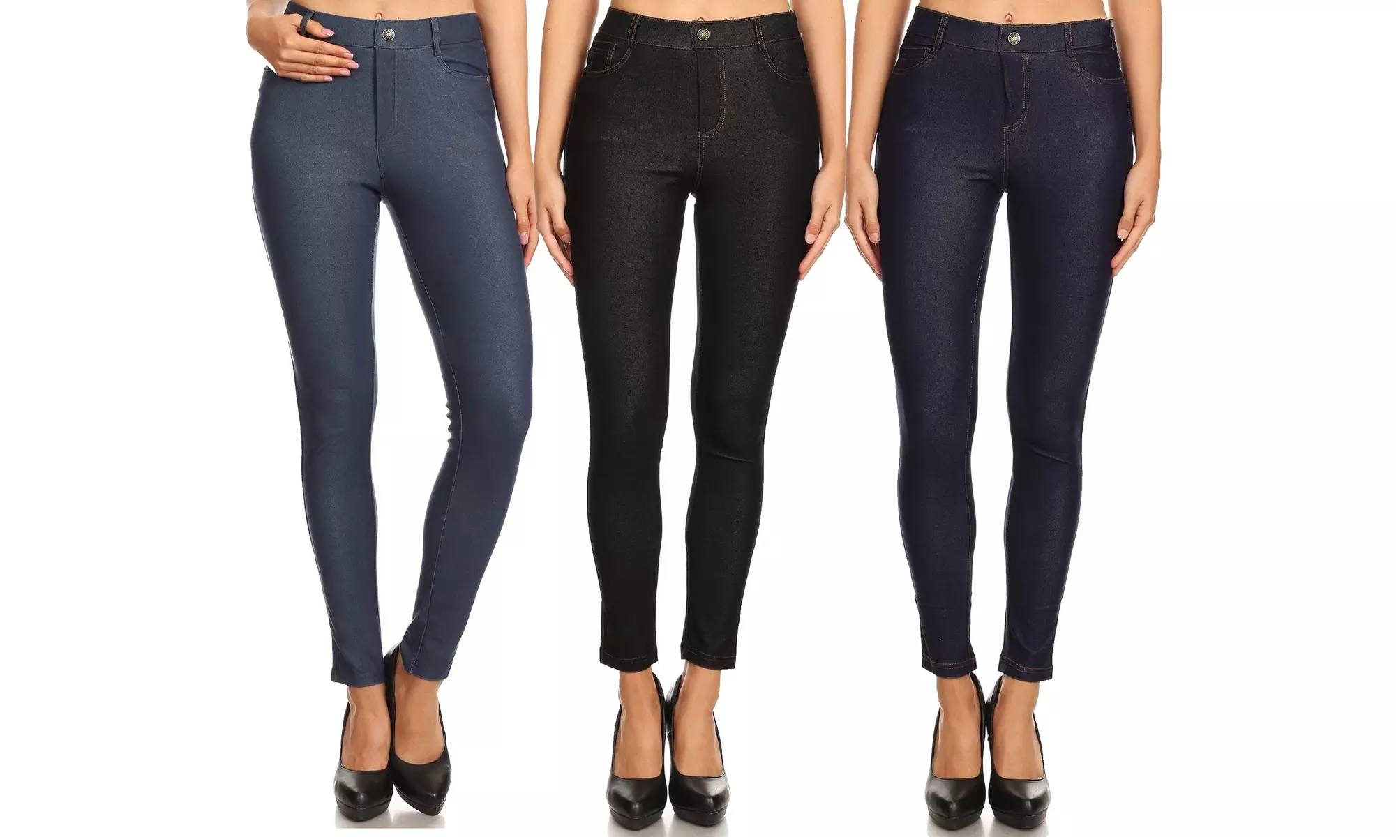 Women's (3-Pack) High-Rise 5-Pocket Skinny Pants Pull On Jeggings S-3XL