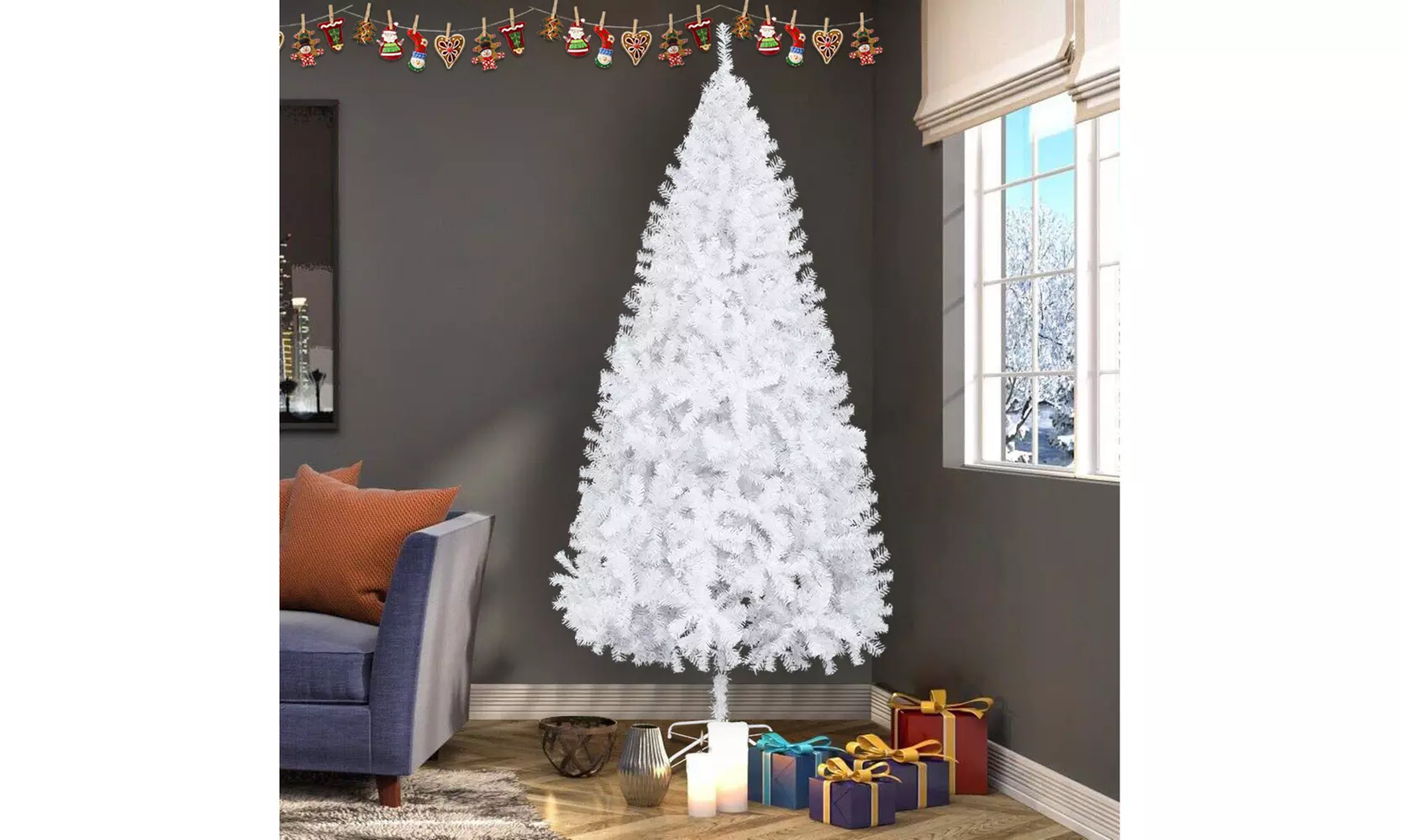  Christmas Tree 7FT Iron Leg White Christmas Tree with 950 Branches