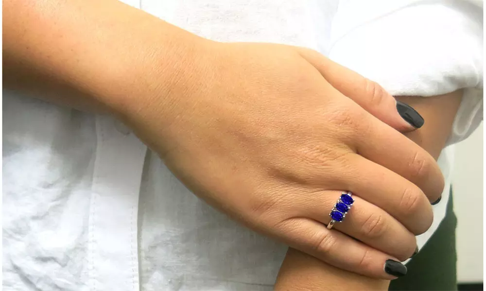 3.00 CTTW Sapphire 3 Stone Sterling Silver Ring