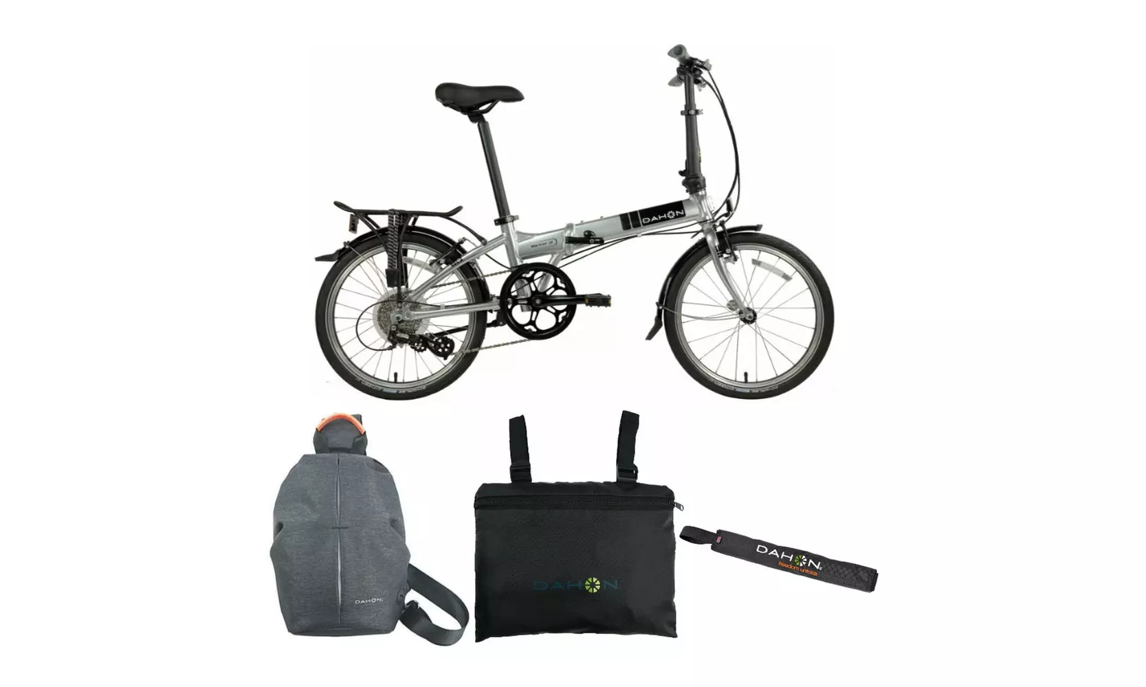 Dahon Mariner D8 Folding Bike (Brushed) with Carry Strap, Bag, and Backpack - Primary Image