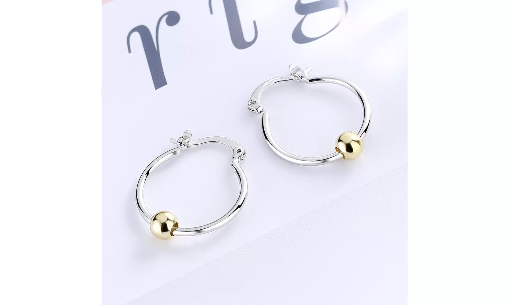 Two-Tone Gold Bead Hoop Earrings