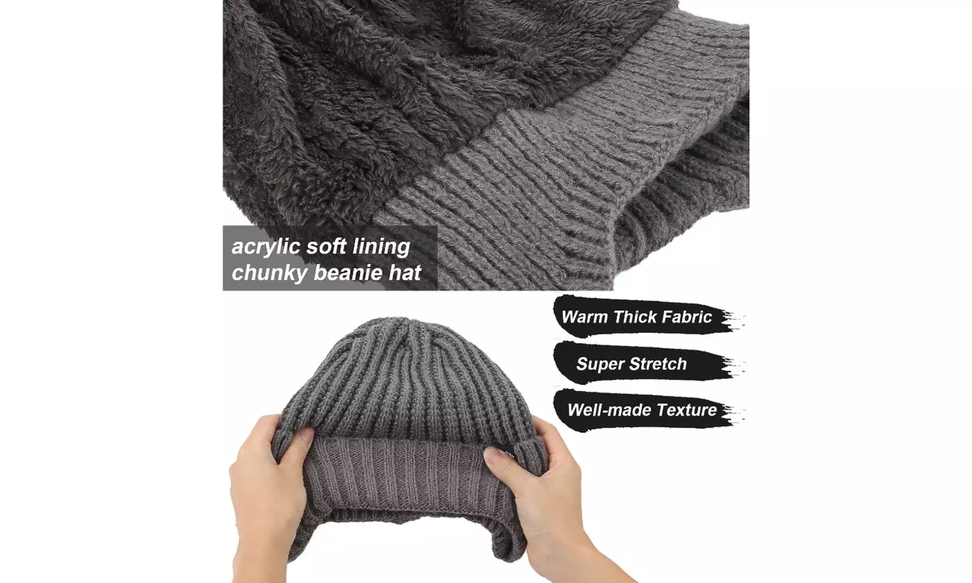 Men's Knit Winter Beanie Hat & Scarf Set 