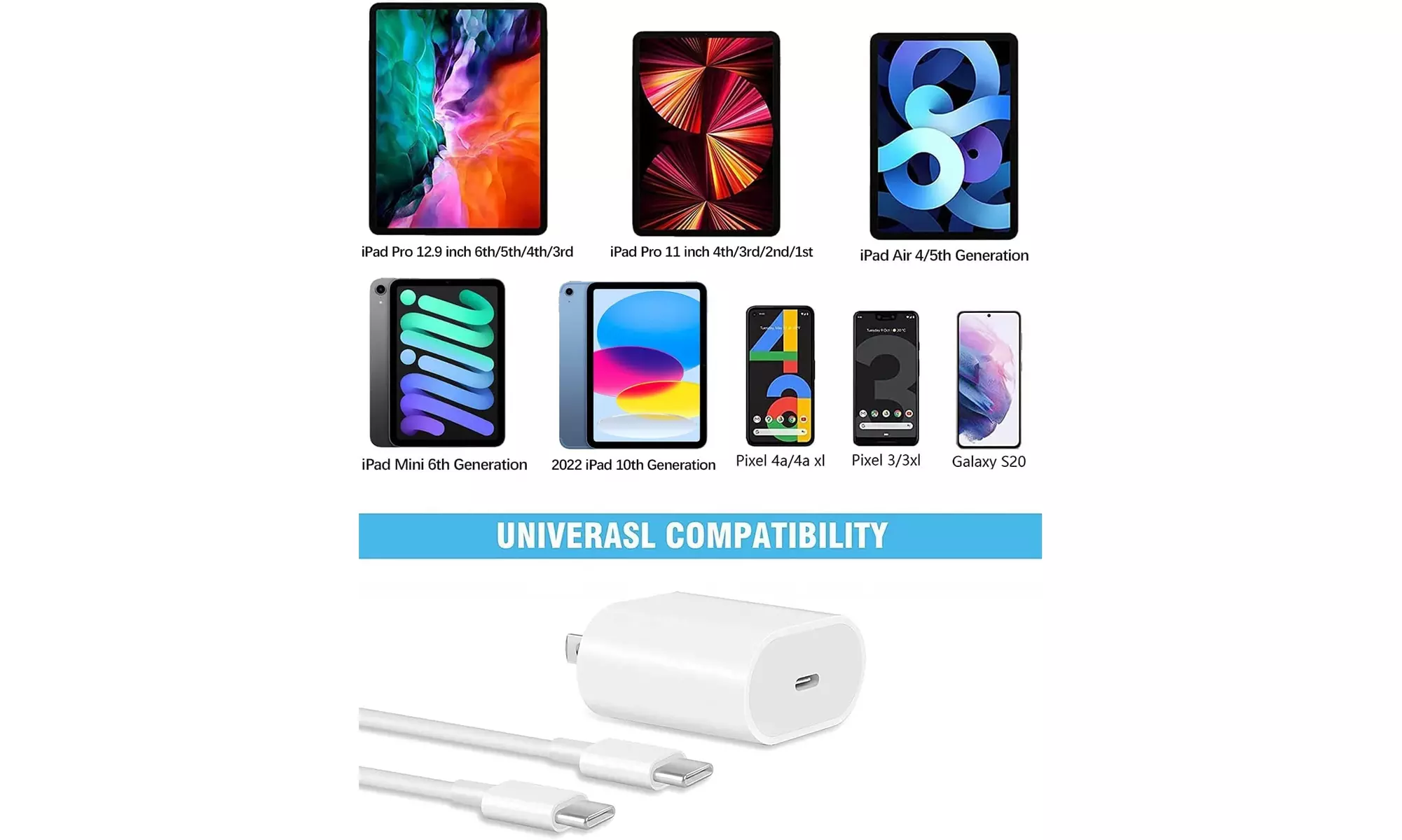 20W USB C Fast Charger with 10ft USB C to C Charging Cord - Second Medium
