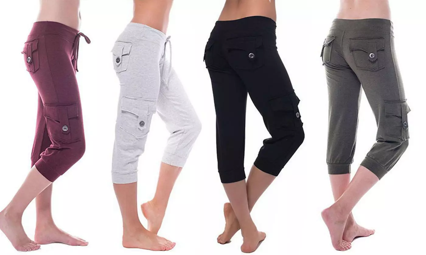Women Cropped Capri Pants Casual Stretch Tapered Trousers Calf-length Pants - Primary Image