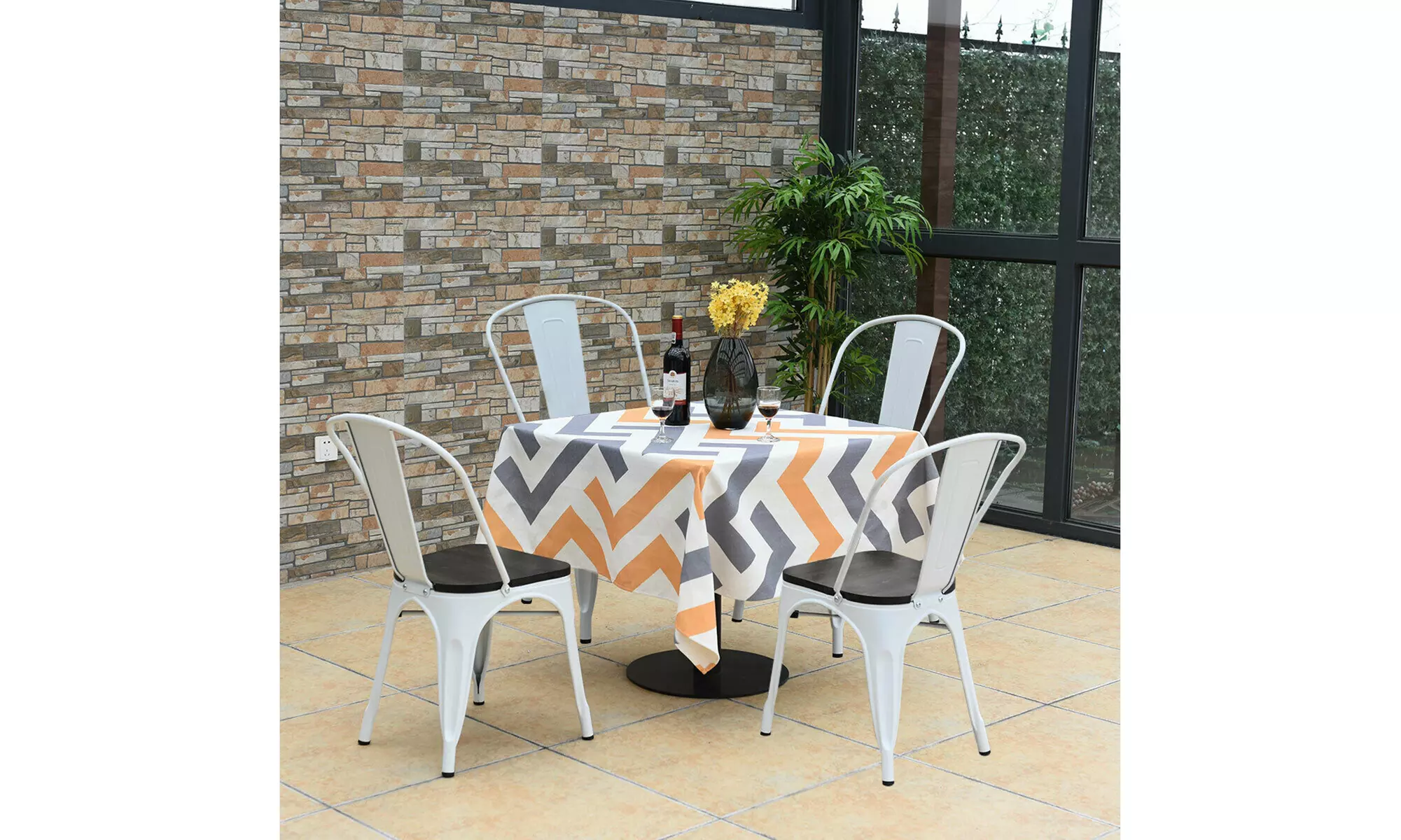 Costway Set of 4 Tolix Style Metal Dining Side Chair Wood Seat Stackable