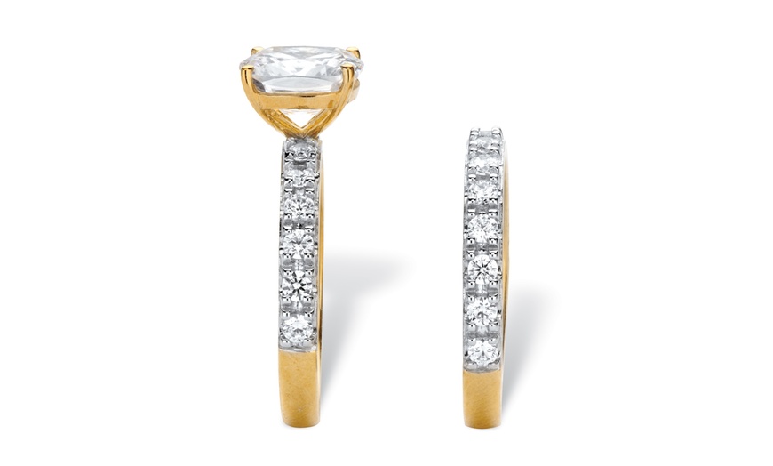 Image 8: 2.45 Cttw. Cushion-Cut Cubic Zirconia 18k Gold over Silver Bridal Ring Set