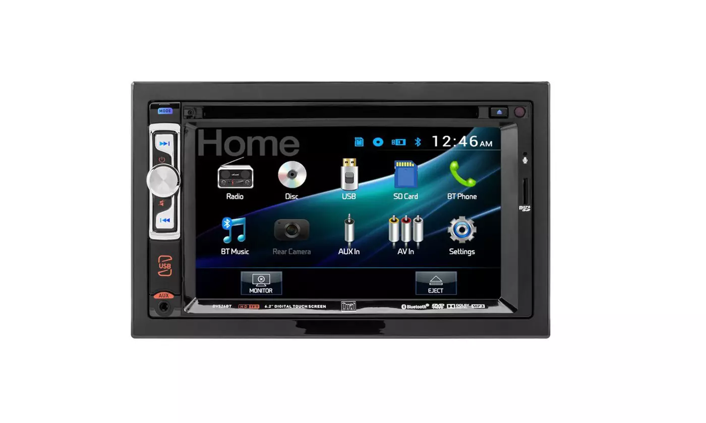 Dual 2-DIN 6.2" Touch Screen Car Stereo DVD Player Receiver Bluetooth - Primary Image