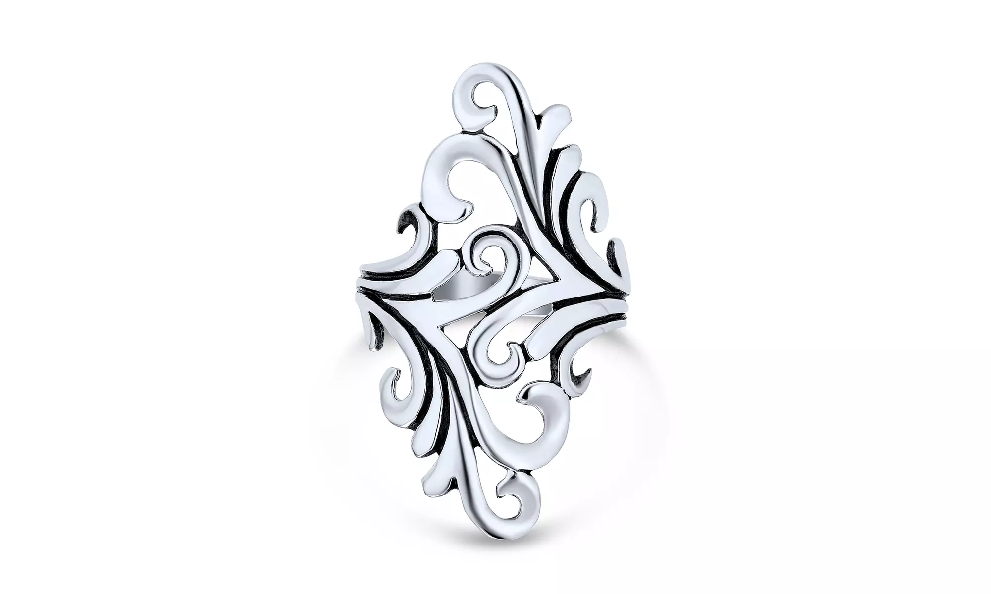 Boho Full Finger Armor Swirl Leaf Vine Ring 925 Sterling Silver - Primary Image