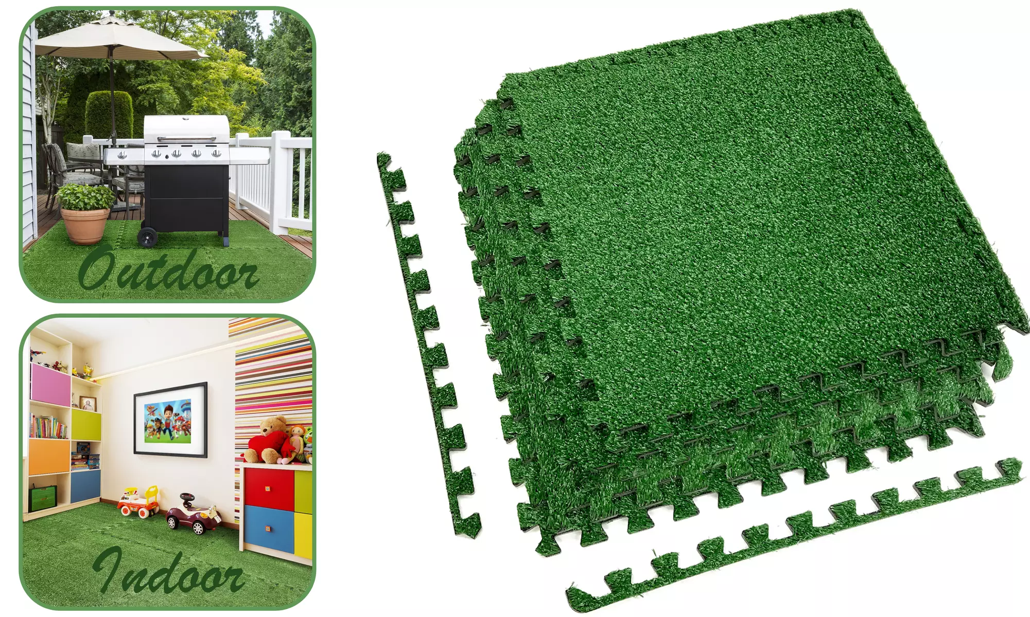 Sorbus Grass Mat Interlocking Tiles - Soft Artificial Deck Carpet Turf Flooring - Primary Image