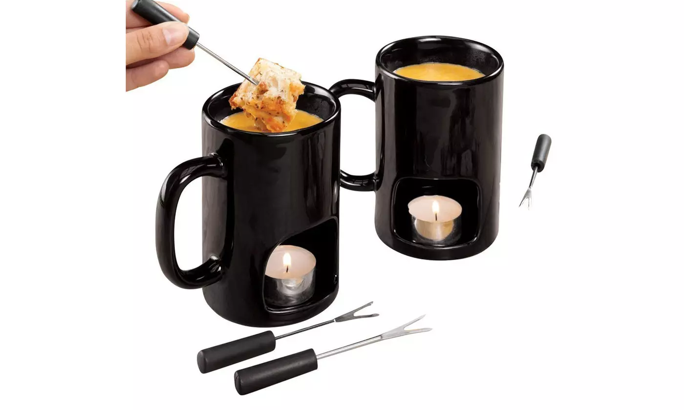 Set of 2 Ceramic Mugs Fondue Forks Set Dining Kitchenware - Second Medium