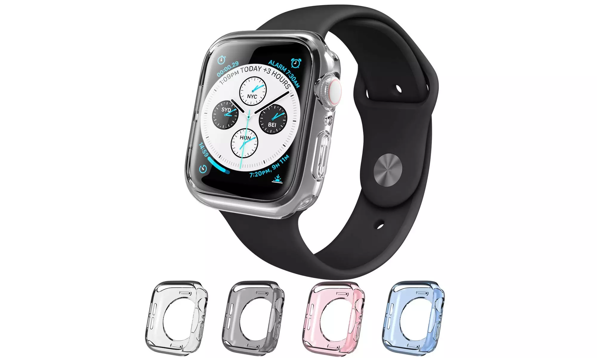 4 Pack Clear Color Thin TPU Soft Edge Protective Cover Bumper Case Apple Watch - Primary Image