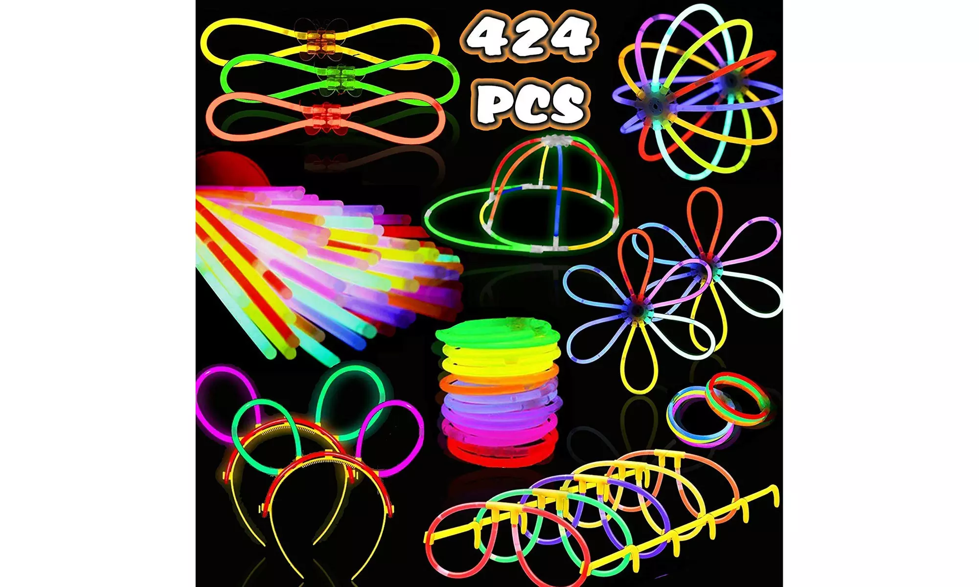 2 Pack Bulk Glow Stick Necklaces and Bracelets -Go Party Glow Sticks Party Pack - Second Medium