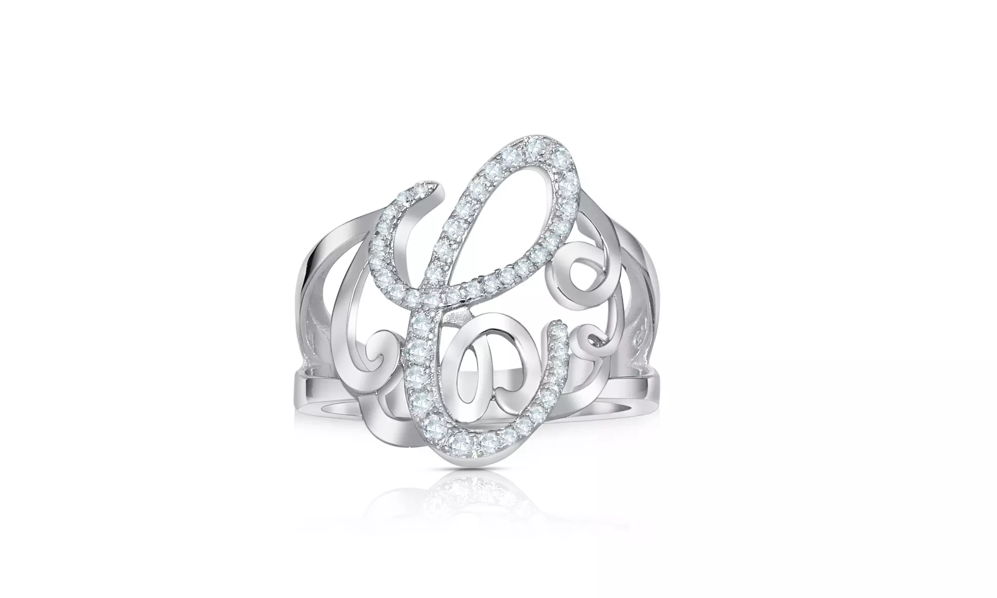 Crystal Monogram Ring in Sterling Silver