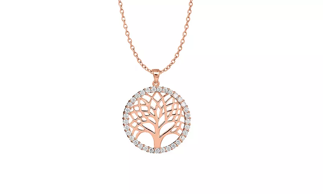 18K Rose Gold Tree Of Life Necklace Made With Crystals From Swarovski - Primary Image