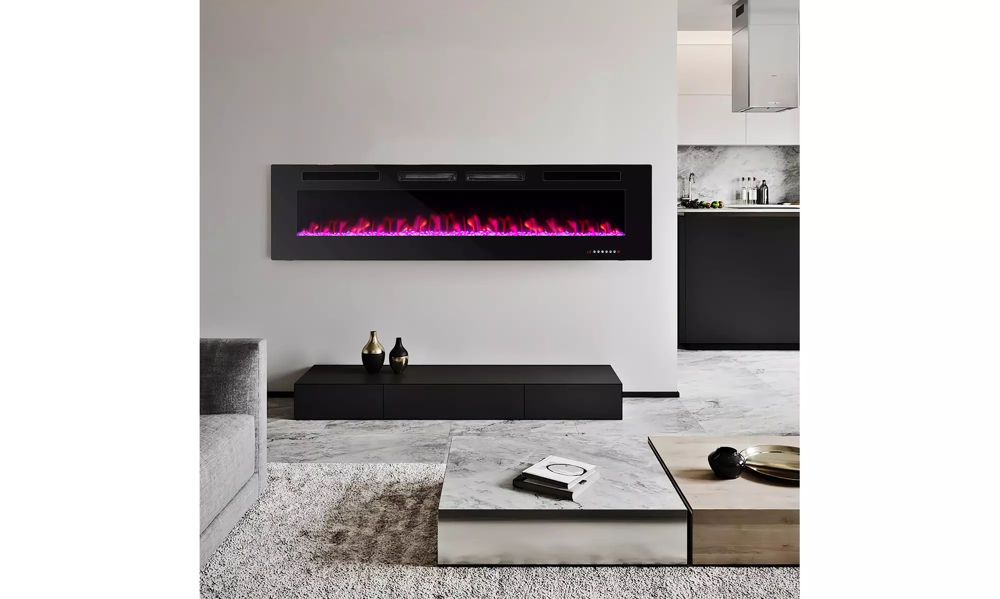 Costway 72 Inches Ultra-Thin Electric Fireplace Wall-Mounted & Recessed Fireplac