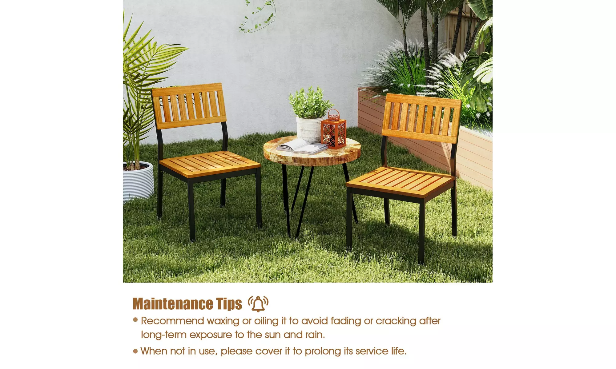 Costway Dining Chair Set of Two Modern Patio Chairs or Acacia Wood Backrest