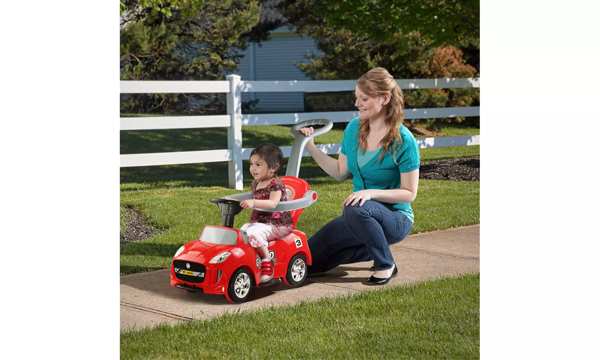 3 in 1 Kids Ride On Push Car Stroller Toddler Wagon w/ Handle Horn Lights Music - Primary Image