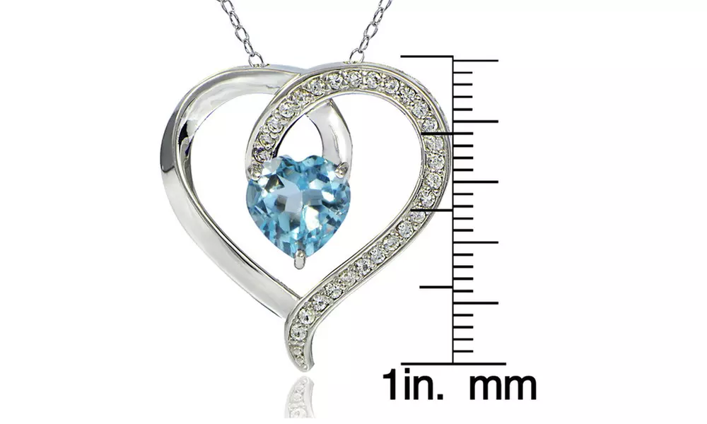 Sterling Silver 2.4ct TGW Blue Topaz & White Topaz Heart Necklace - Second Medium
