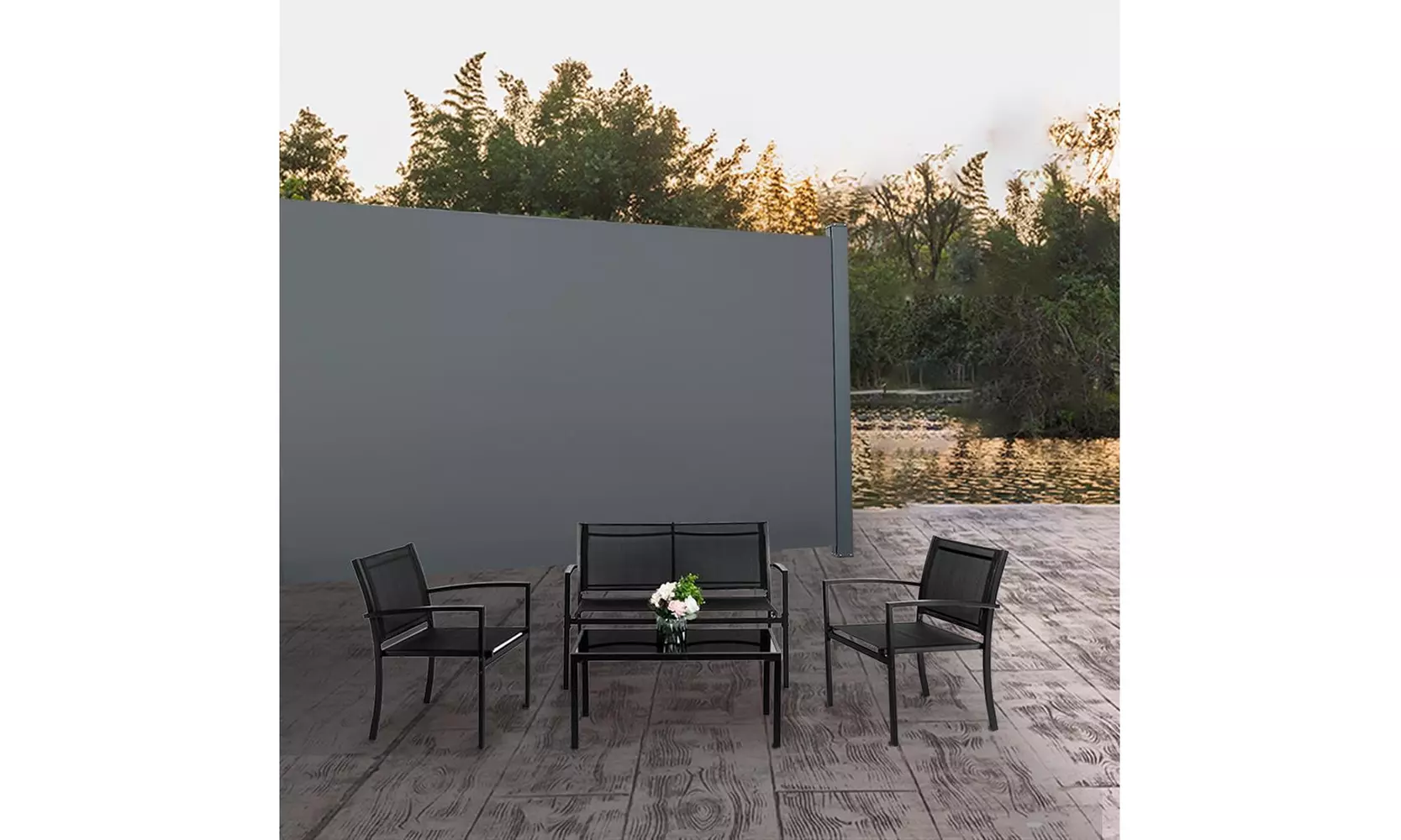 71" x 118" Retractable Folding Side Awning Privacy Divider w/ Alloy Frame-Gray - Primary Image
