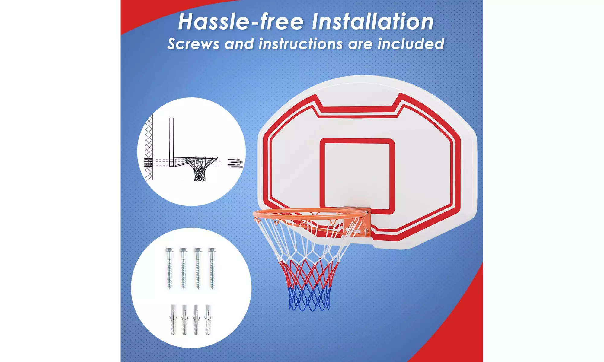 Costway Wall-Mounted Basketball Hoop with Shatter-Proof Backboard