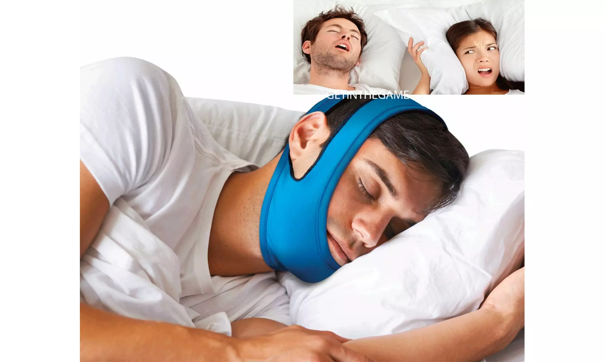 Snore Stop Belt Anti Snoring Cpap Chin Strap Sleep Apnea Jaw Solution TMJ BLUE - Primary Image