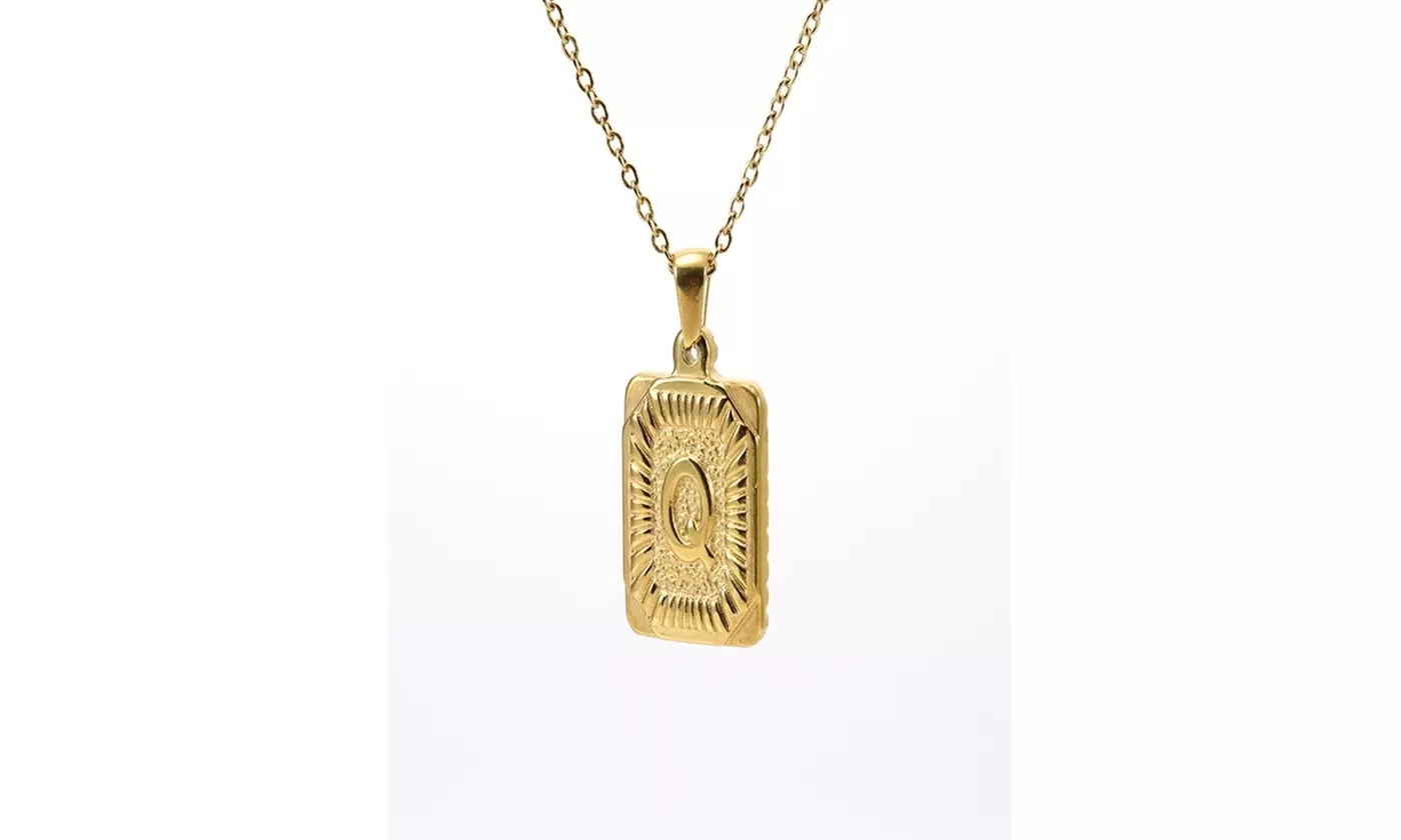 Gold Plated Stainless Steel Initial Pendant with Box Link Chain Necklace