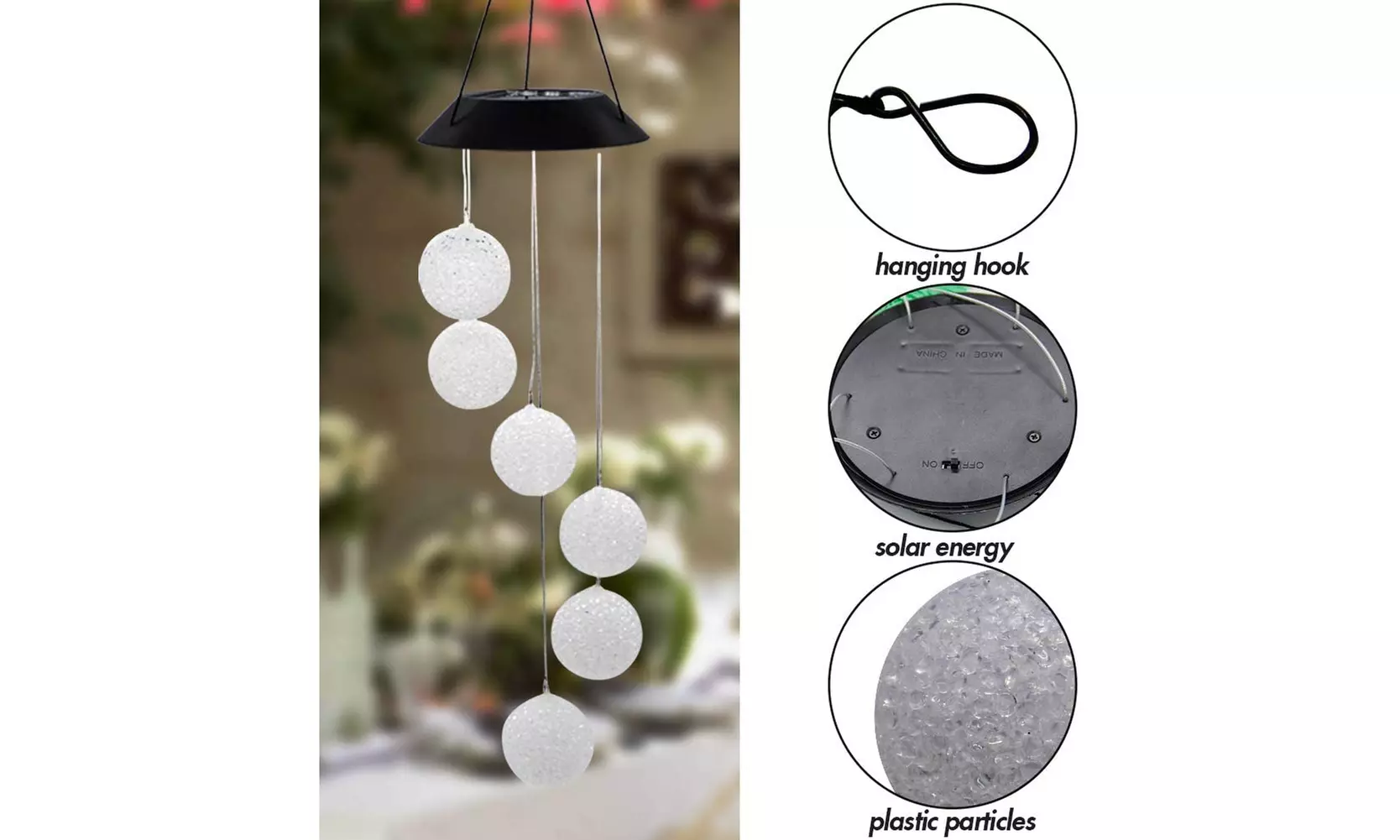 2 Pack Solar Crystal Ball Wind Chime, Color Changing