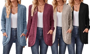 LESIES Women's Curved Hem Ribbed Cardigan S-2X