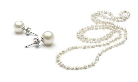 36 White Freshwater Pearl Endless Necklace And Earring Set 7 Ct Brass May Birthstones Freshwater Cultured