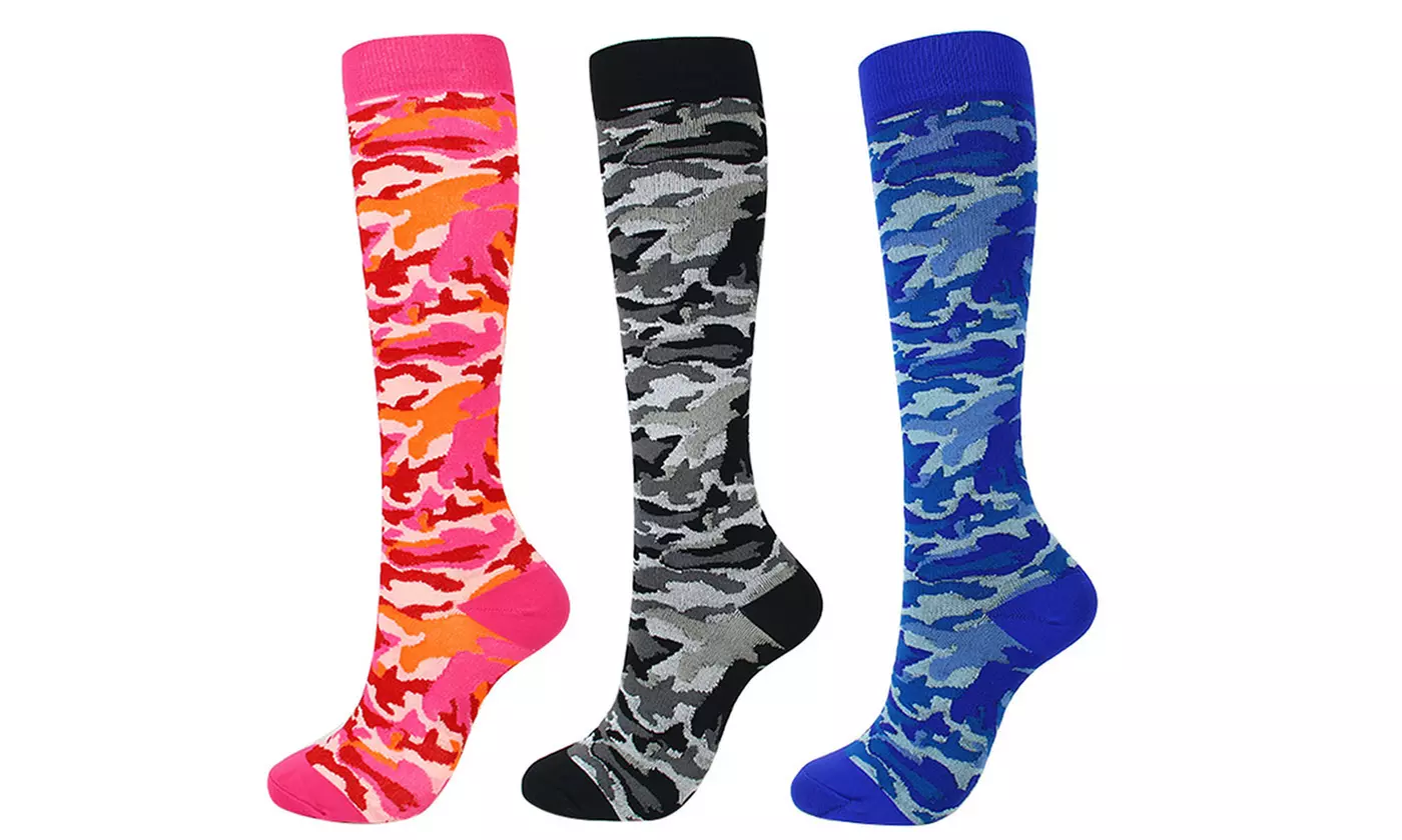 3-6 Pack Compression Socks Camouflage Graduated Sports Socks for Men & Women   - Second Medium