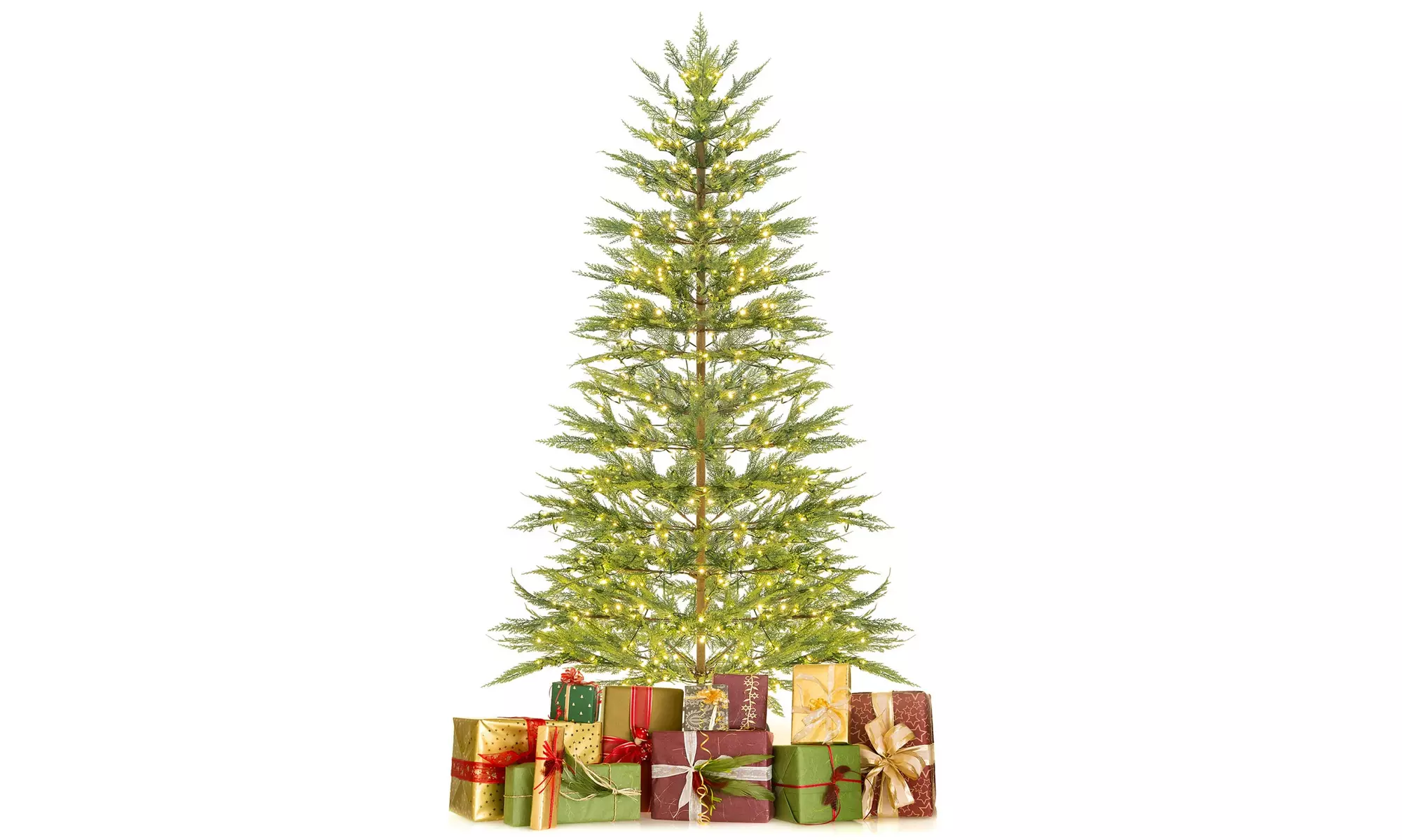 Costway 6.5/7.5 FT Pre-Lit Christmas Tree Hinged w/ Branch Tips Timer Lights
