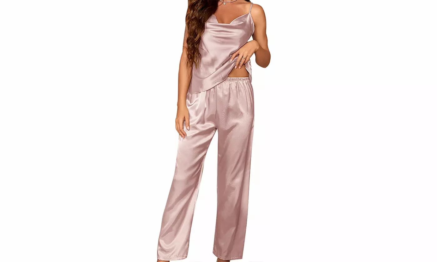 Women's Pajama Set Silk Camisole Top and Lounge Pants 