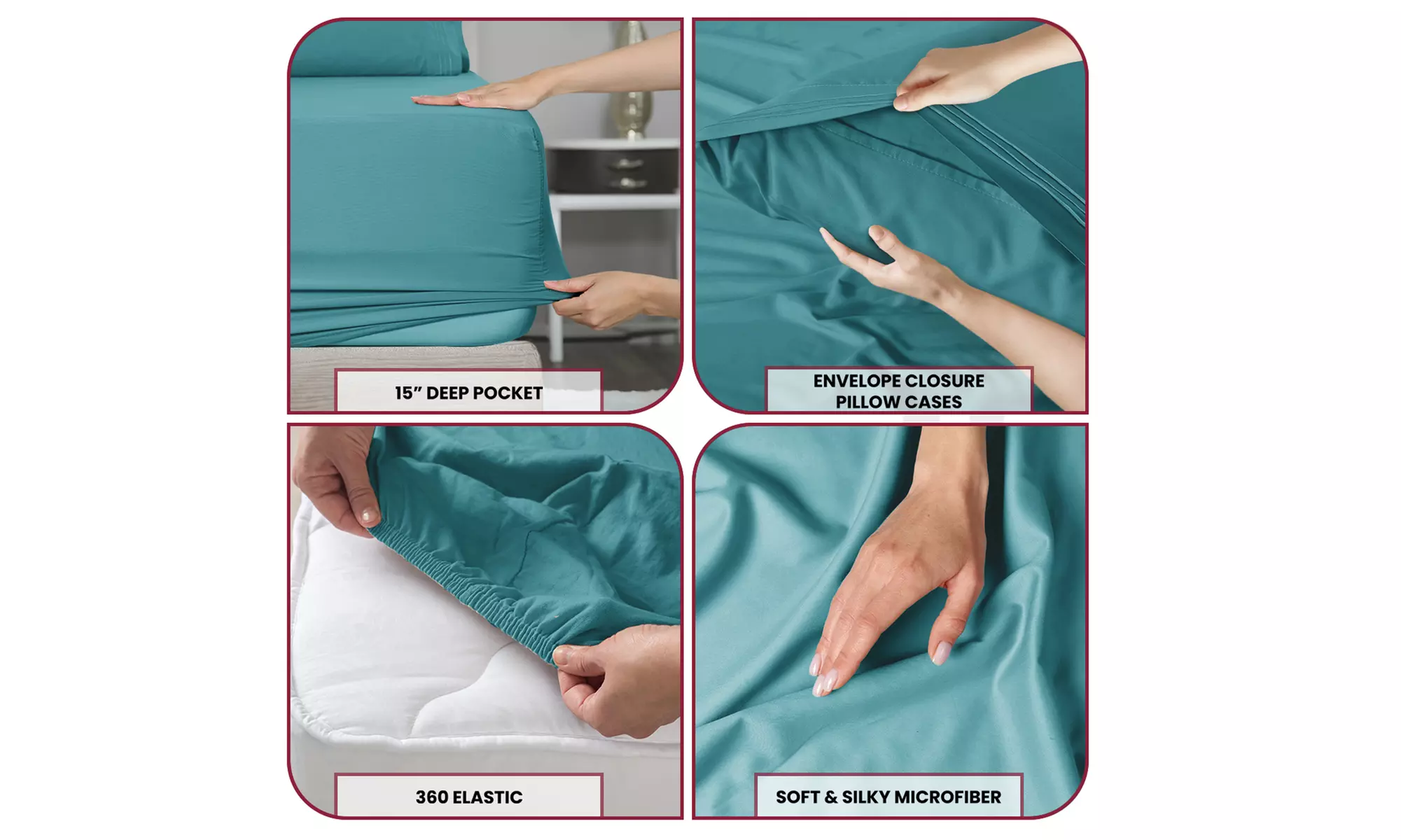 Lux Decor 4Pc Deep Pocket Sheet Set With Embroidered Pillowcases & Giftable Bag