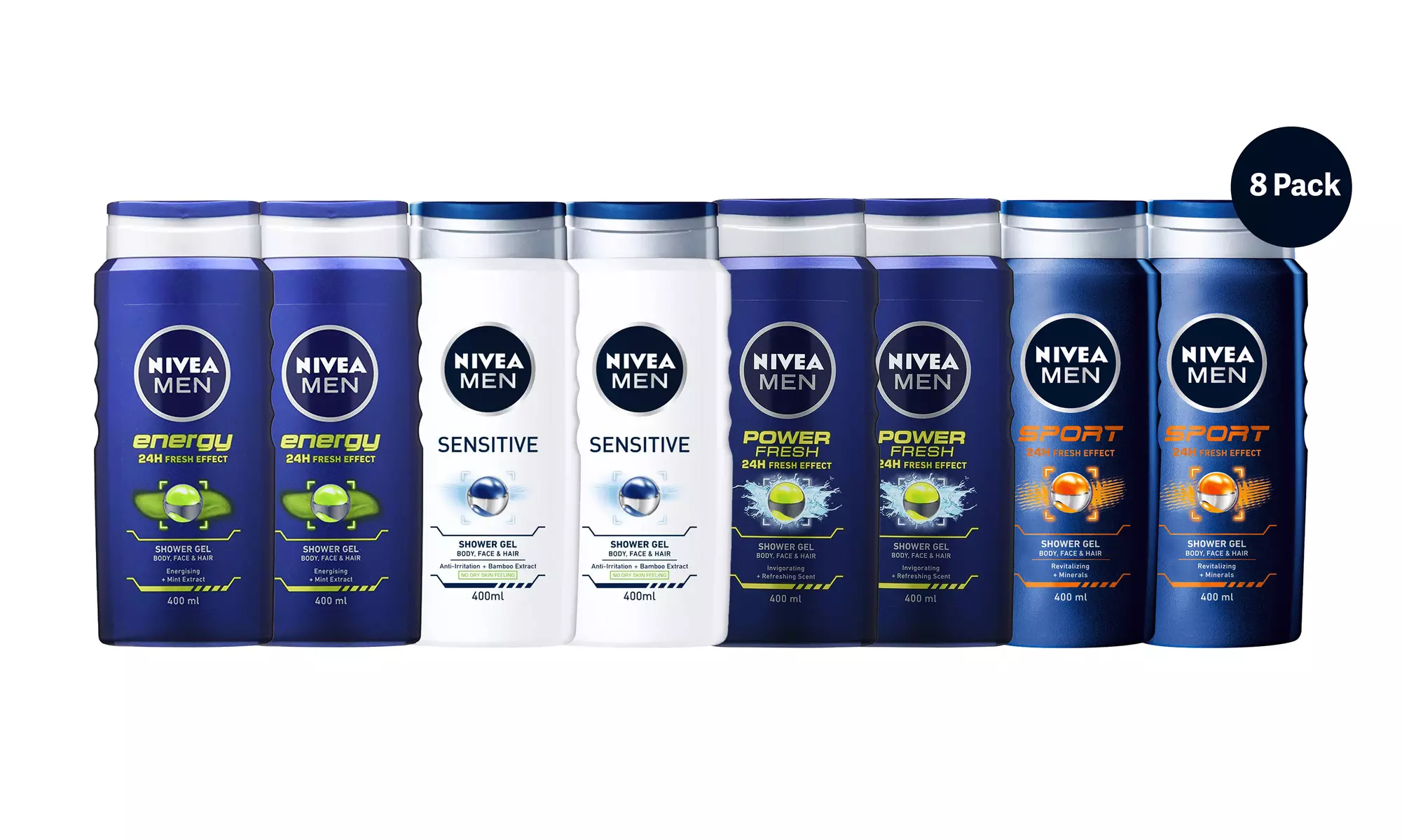 Nivea Men 3-in-1 Shower Gel, 400ml (Pack of 8) - Primary Image