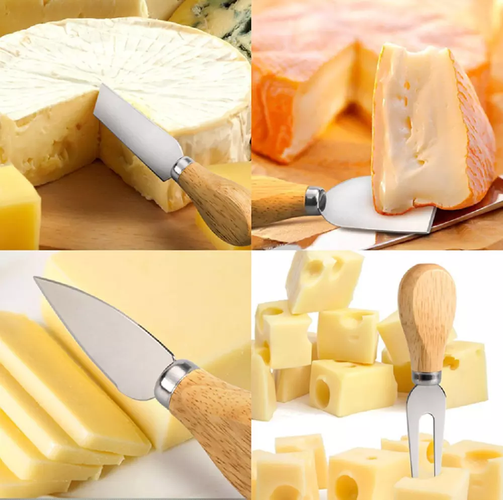 4 Pcs Stainless Steel Cheese Knife Set with Wooden Handle-Cheese Slicer Cutter