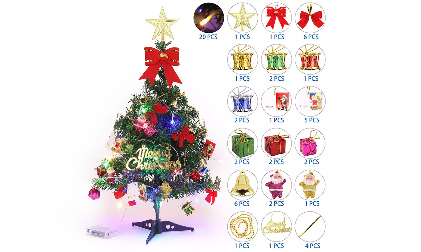 Miniature Tabletop Pine Christmas Tree with Hanging Ornaments