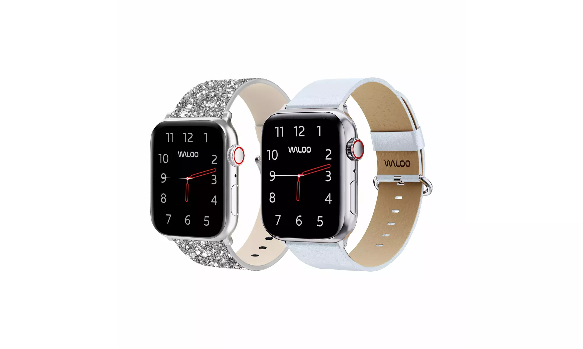 Waloo 2 Pack Leather Bling & Leather Grain Apple Watch Bands