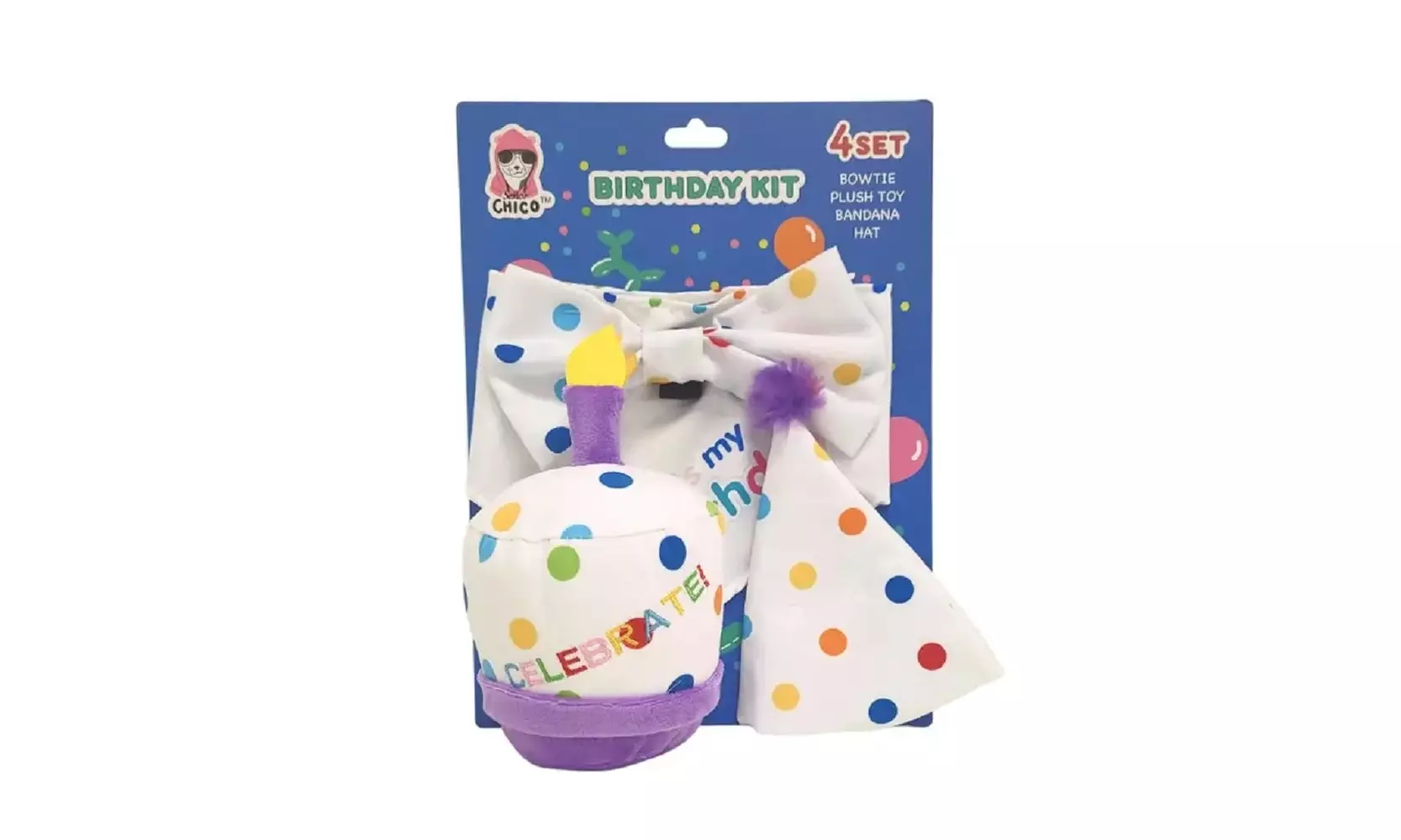 4-Piece Dog Birthday Kit: Bandana, Hat, Bow Tie, Plush Toy - Second Medium