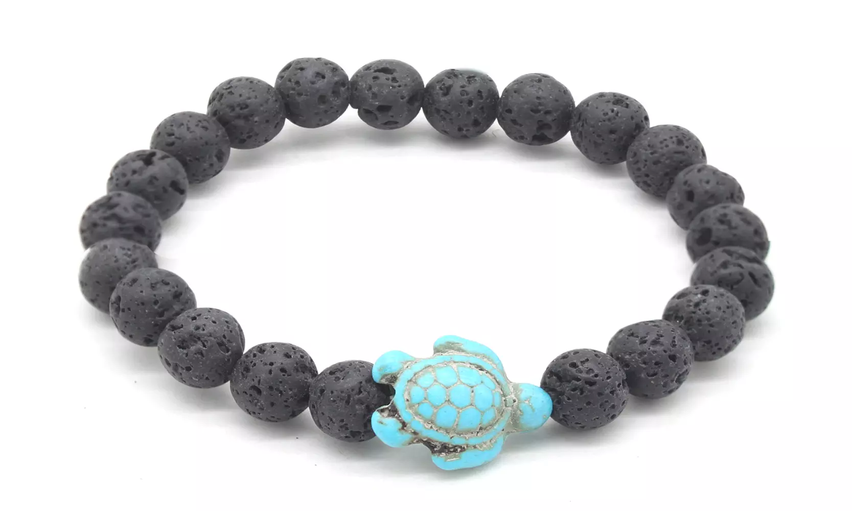 Healing Lava Stone and Handmade Turquoise Hawaiian Sea Turtle Bracelet - Second Medium