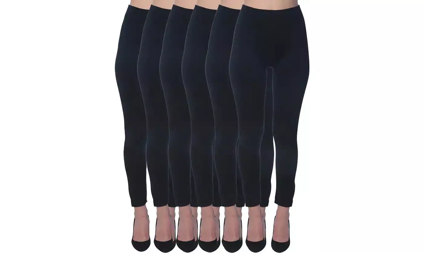 Women's Seamless Fleece Lined Leggings with Control Top Waistband (6-Pack) - Primary Image