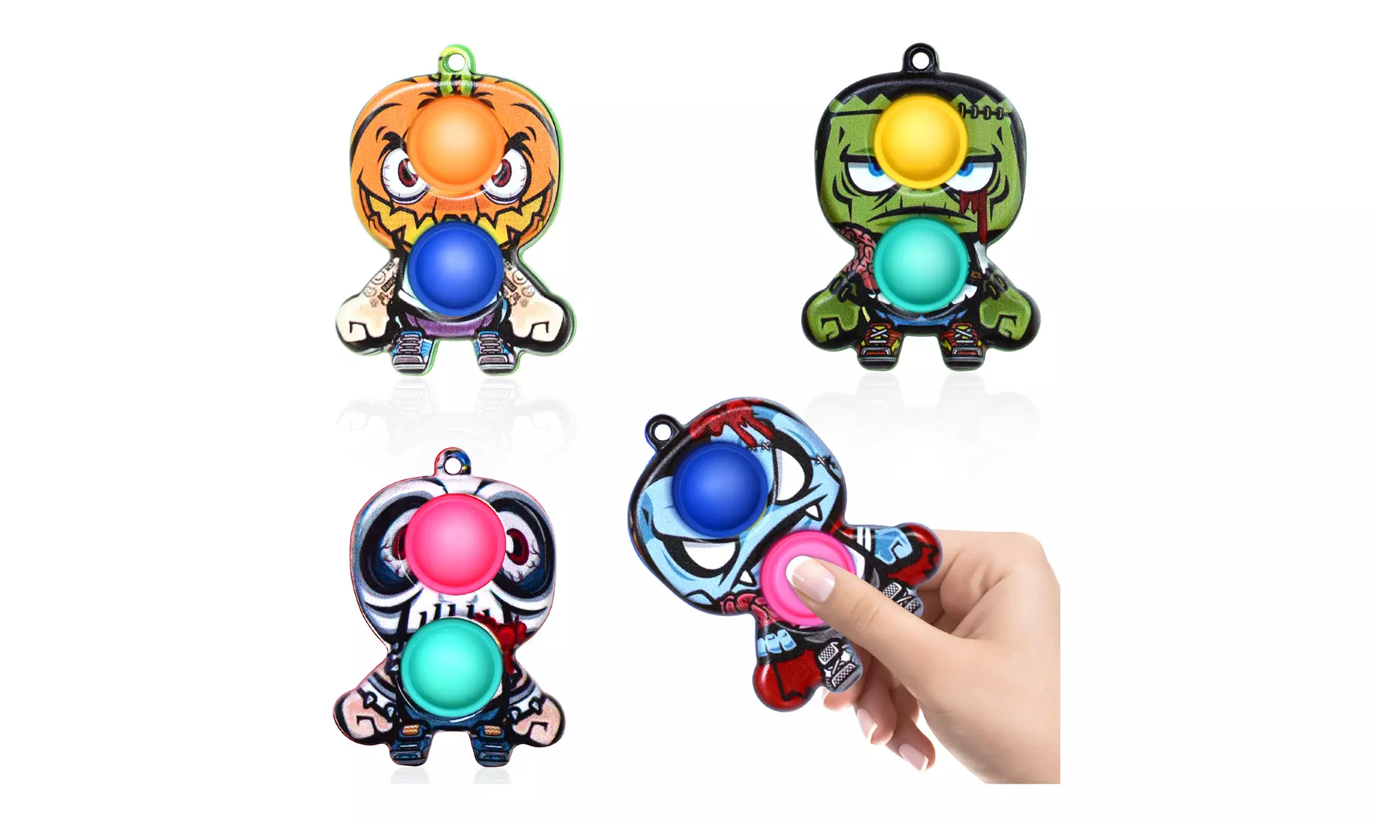 Halloween Pop Fidget Toys 4Pack Stress Relief Sensory Fidget Toy with Carabiner  - Primary Image