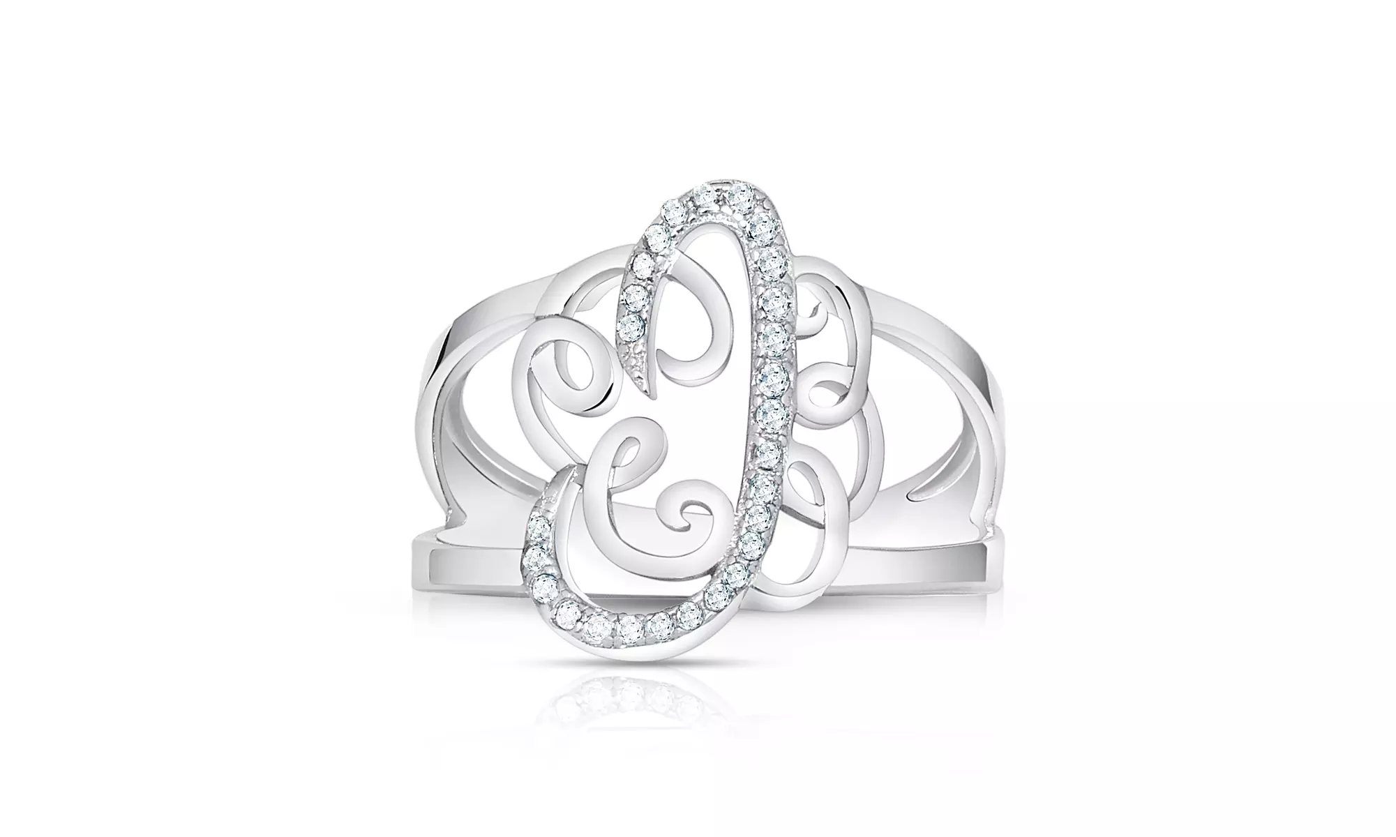 Crystal Monogram Ring in Sterling Silver