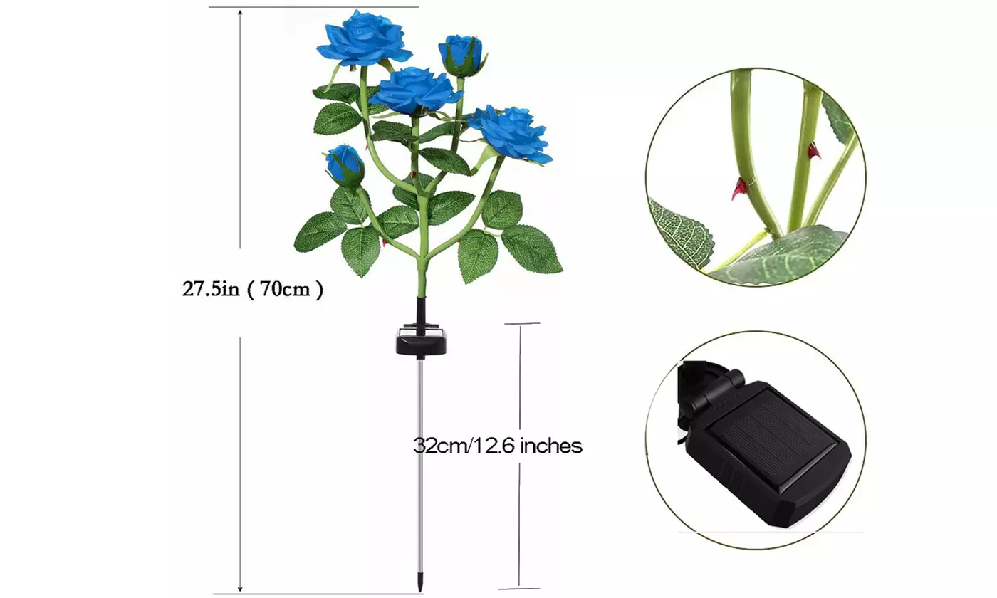 LED Solar 5 Rose Flowers Garden Stake Decor Lights 