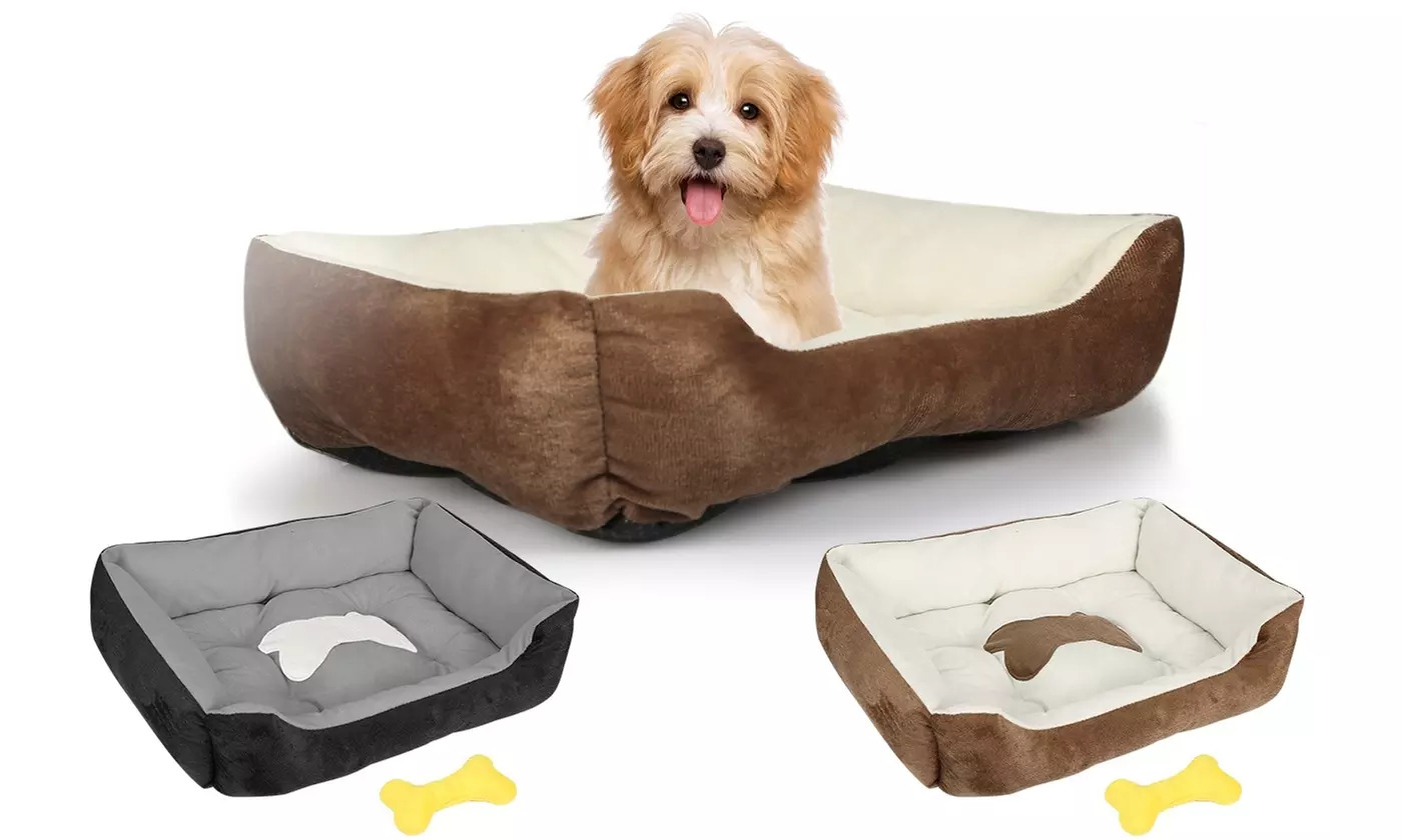 iMounTEK Pet Dog Soft Plush Dog Bed Cozy Crate Pad Mat Nest w/ Plush Bone Toy - Primary Image