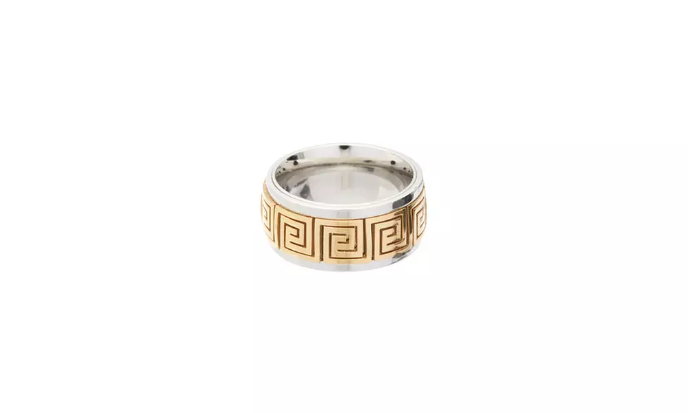 James Cavolini Italy IP Gold Stainless Steel Two-Tone Greek Key Ring - Second Medium