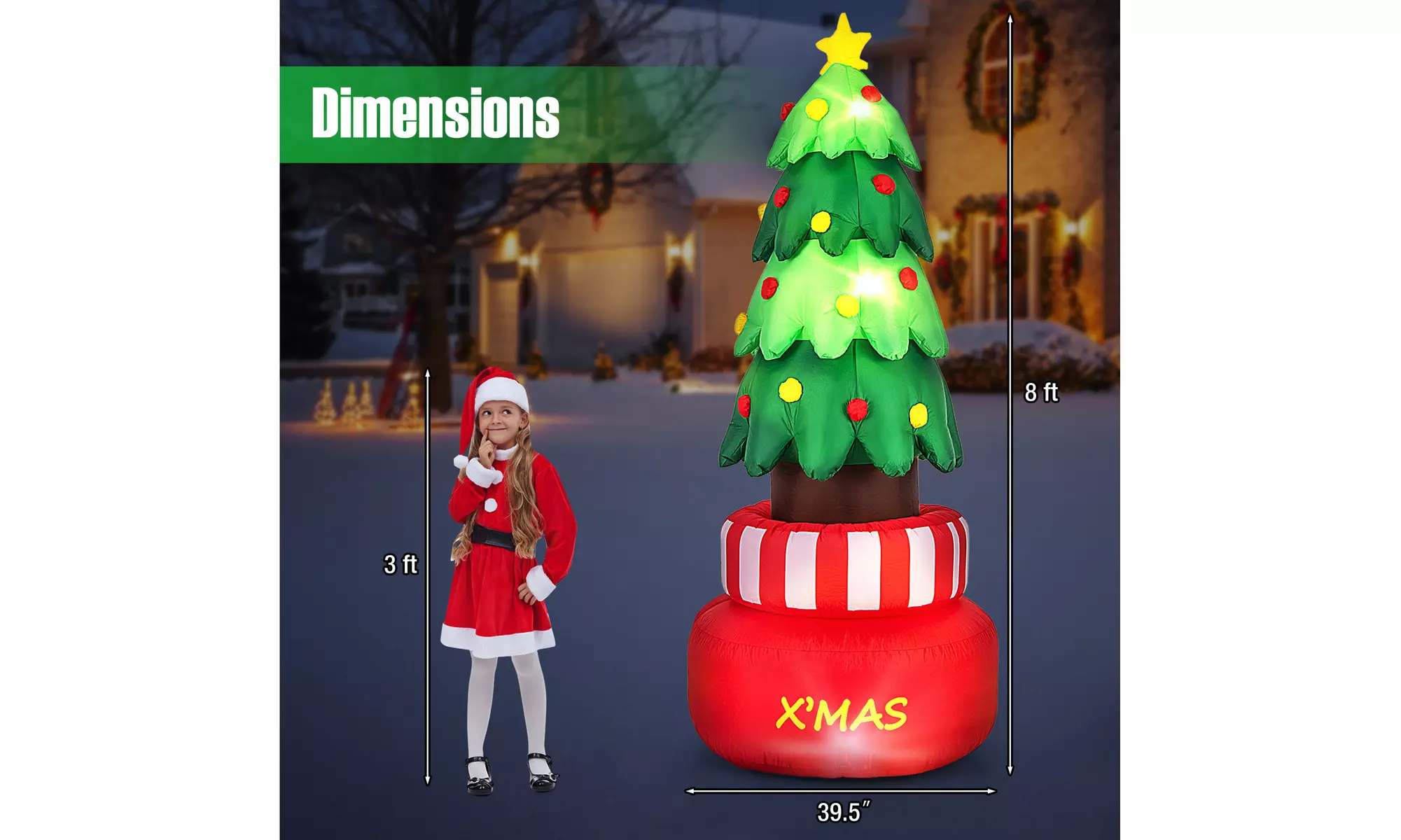 Costway Inflatable Christmas Santa Claus Helicopter Snowman Penguin Lights
