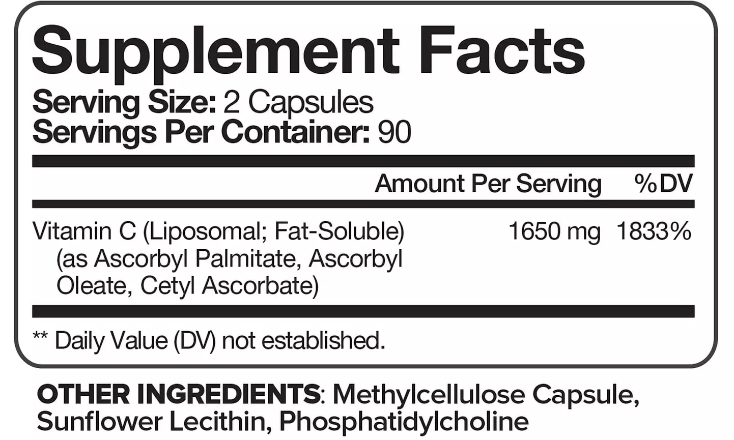 Nutrivein Liposomal Vitamin C 1650mg 180 Capsules High Absorption Ascorbic Acid - Second Medium
